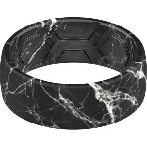 imageThunderFit Silicone Wedding Rings for Men Breathable Printed Design Rubber Engagement Bands 8mm Wide 2mm ThickBlack Marble