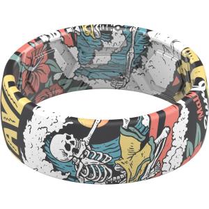 imageThunderFit Silicone Wedding Rings for Men Breathable Printed Design Rubber Engagement Bands 8mm Wide 2mm ThickSkeleton