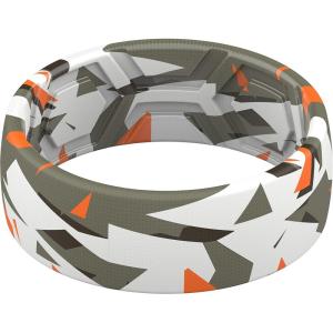 imageThunderFit Silicone Wedding Rings for Men Breathable Printed Design Rubber Engagement Bands 8mm Wide 2mm ThickSporty Orange Camo Triangles