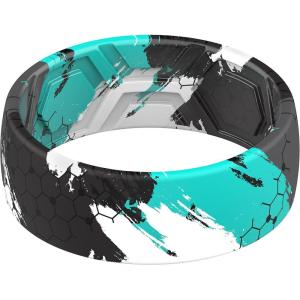 imageThunderFit Silicone Wedding Rings for Men Breathable Printed Design Rubber Engagement Bands 8mm Wide 2mm ThickTeal Brush Strokes Camo