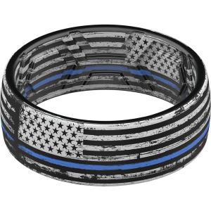imageThunderFit Silicone Wedding Rings for Men Breathable Printed Design Rubber Engagement Bands 8mm Wide 2mm ThickUS Flag Blue Line Grunge