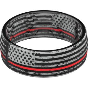 imageThunderFit Silicone Wedding Rings for Men Breathable Printed Design Rubber Engagement Bands 8mm Wide 2mm ThickUS Flag Red Line Grunge