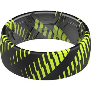 imageThunderFit Silicone Wedding Rings for Men Breathable Printed Design Rubber Engagement Bands 8mm Wide 2mm ThickYellow Stripes 2