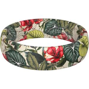 imageThunderFit Silicone Wedding Rings for Women Printed Design Breathable Rubber Engagement Bands 55mm Wide 18mm ThickPack C BeigeGreen Tropical