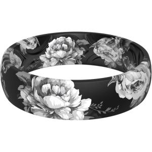 imageThunderFit Silicone Wedding Rings for Women Printed Design Breathable Rubber Engagement Bands 55mm Wide 18mm ThickPack E Black Rose