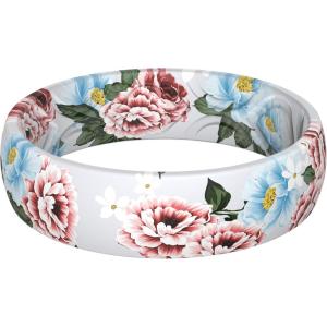 imageThunderFit Silicone Wedding Rings for Women Printed Design Breathable Rubber Engagement Bands 55mm Wide 18mm ThickPack N Flowers on Light Grey Background