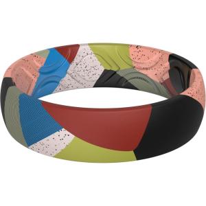 imageThunderFit Silicone Wedding Rings for Women Printed Design Breathable Rubber Engagement Bands 55mm Wide 18mm ThickPack O Geometric Pattern