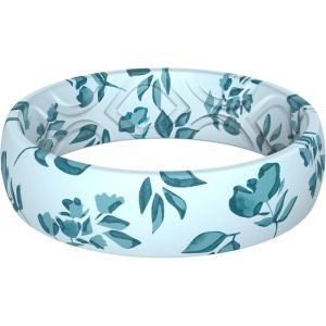 imageThunderFit Silicone Wedding Rings for Women Printed Design Breathable Rubber Engagement Bands 55mm Wide 18mm ThickPack P Green Foliage