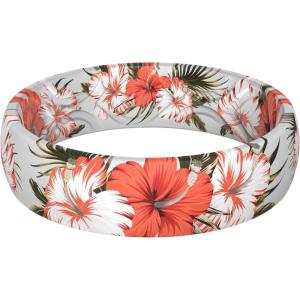 imageThunderFit Silicone Wedding Rings for Women Printed Design Breathable Rubber Engagement Bands 55mm Wide 18mm ThickPack S Hibiscus Flowers