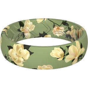 imageThunderFit Silicone Wedding Rings for Women Printed Design Breathable Rubber Engagement Bands 55mm Wide 18mm ThickPack U Magnolia Flower