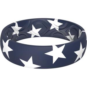 imageThunderFit Silicone Wedding Rings for Women Printed Design Breathable Rubber Engagement Bands 55mm Wide 18mm ThickPack V Navy Star