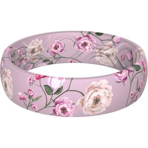 imageThunderFit Silicone Wedding Rings for Women Printed Design Breathable Rubber Engagement Bands 55mm Wide 18mm ThickPack W Pink Peonies flower