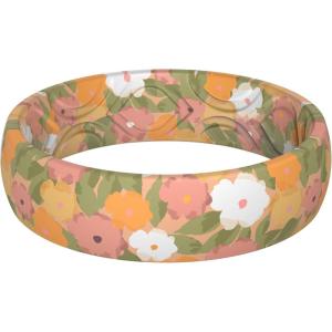 imageThunderFit Silicone Wedding Rings for Women Printed Design Breathable Rubber Engagement Bands 55mm Wide 18mm ThickRetro Flowers