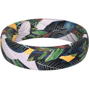 imageThunderFit Silicone Wedding Rings for Women Printed Design Breathable Rubber Engagement Bands 55mm Wide 18mm ThickTropical Green