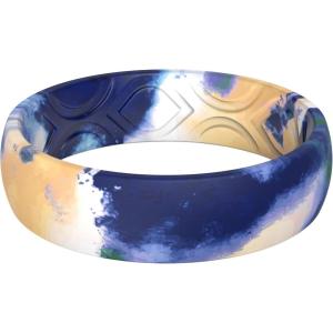 imageThunderFit Silicone Wedding Rings for Women Printed Design Breathable Rubber Engagement Bands 55mm Wide 18mm ThickYellowBlue Tie Dye