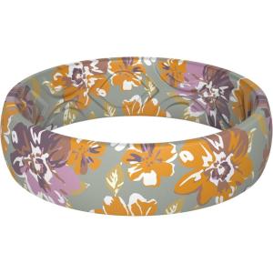 imageThunderFit Silicone Wedding Rings for Women Printed Design Breathable Rubber Engagement Bands 55mm Wide 18mm ThickYellowGreen Floral