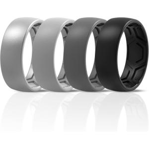 imageThunderFit Mens Patterned Silicone Rings 8mm Wide 22mm Thick Rubber BandsVariety Multipack 147Pack D Charcoal Black  Iron Grey  Grey Silver  Lead Grey