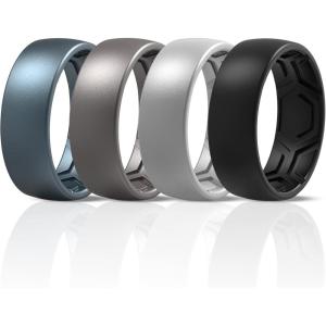 imageThunderFit Mens Patterned Silicone Rings 8mm Wide 22mm Thick Rubber BandsVariety Multipack 147Pack E Charcoal Black  Dark Silver  Metallic Platinum  Metallic Blue