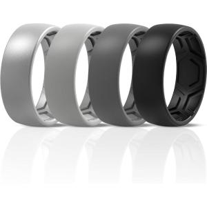 imageThunderFit Mens Patterned Silicone Rings 8mm Wide 22mm Thick Rubber BandsVariety Multipack 147Pack H Charcoal Black  Iron Grey  Grey Silver  Smokey Grey