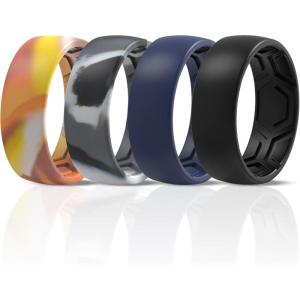 imageThunderFit Mens Patterned Silicone Rings 8mm Wide 22mm Thick Rubber BandsVariety Multipack 147Pack M Charcoal Black  Navy Blue  Grey Camo  Sand Camo