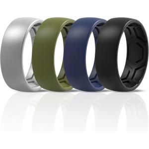 imageThunderFit Mens Patterned Silicone Rings 8mm Wide 22mm Thick Rubber BandsVariety Multipack 147Pack N Charcoal Black  Navy Blue  Olive Green  Dark Silver
