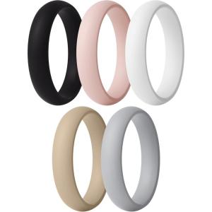 imageThunderFit Silicone Anniversary Rings for Women 55mm Wide 2mm Thick Wedding Rubber Bands Variety Multipack 112Pack A AWCream Beige  Bright Peach  Princess White  Royal Black  Cloudy Blue