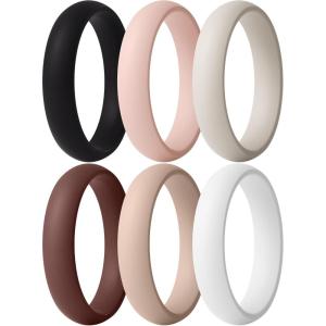 imageThunderFit Silicone Anniversary Rings for Women 55mm Wide 2mm Thick Wedding Rubber Bands Variety Multipack 112Pack C Starlight  Pink Sand  Milk Tea  White  Smoke Violet  Black