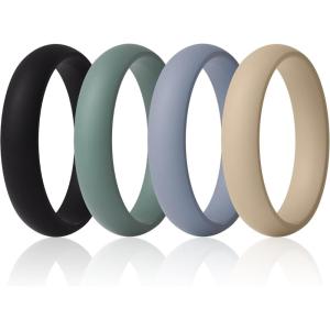 imageThunderFit Silicone Anniversary Rings for Women 55mm Wide 2mm Thick Wedding Rubber Bands Variety Multipack 112Pack E AWIcy Lilac  Royal Black  Pine Green  Cream Beige