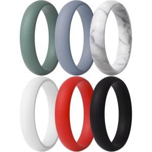 imageThunderFit Silicone Anniversary Rings for Women 55mm Wide 2mm Thick Wedding Rubber Bands Variety Multipack 112Pack G AWWhite Marble  Royal Black  Pine Green  Icy Lilac  Princess White  Coral Red