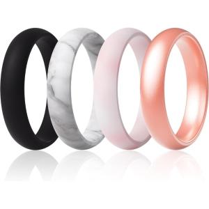imageThunderFit Silicone Anniversary Rings for Women 55mm Wide 2mm Thick Wedding Rubber Bands Variety Multipack 112Pack H Rose Gold  Lily Marble  Royal Black  White Marble