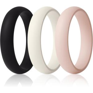imageThunderFit Silicone Anniversary Rings for Women 55mm Wide 2mm Thick Wedding Rubber Bands Variety Multipack 112Pack I Bright Peach  Royal Black  Vanilla White