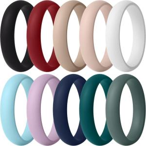 imageThunderFit Silicone Anniversary Rings for Women 55mm Wide 2mm Thick Wedding Rubber Bands Variety Multipack 112Pack L Black  Dark Red  Light Coffee  Light Pink  White  Sky Blue  Light Purple  Dark Blue  Dark Teal  Dark Green