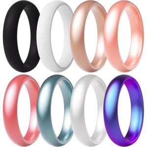 imageThunderFit Silicone Anniversary Rings for Women 55mm Wide 2mm Thick Wedding Rubber Bands Variety Multipack 112Pack Q Black  White  Rose Gold  Rose Gold  Metallic Pink  Metallic Blue  Pearl  Galaxy
