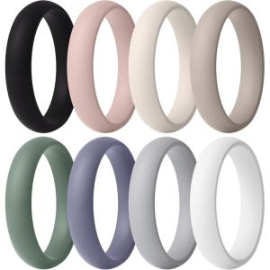 imageThunderFit Silicone Anniversary Rings for Women 55mm Wide 2mm Thick Wedding Rubber Bands Variety Multipack 112Pack R Black  Peach Whip  Whisper White  Gray Morn  Green Bay  Blue Granite  Ice Gray  White