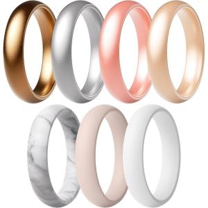 imageThunderFit Silicone Anniversary Rings for Women 55mm Wide 2mm Thick Wedding Rubber Bands Variety Multipack 112Pack S Bronze  Silver  Rose Gold  Rose Gold  Marble  Light Pink  White