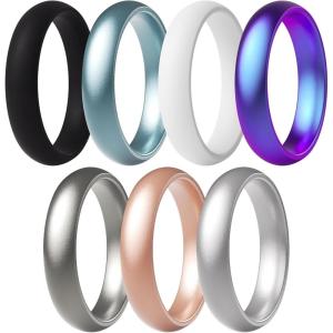 imageThunderFit Silicone Anniversary Rings for Women 55mm Wide 2mm Thick Wedding Rubber Bands Variety Multipack 112Pack T Rose Gold  Princess White  Royal Black  Starry Galaxy  Midnight Silver  Fancy Silver  Powder Blue