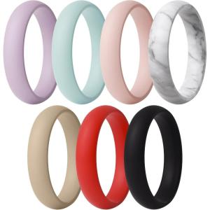 imageThunderFit Silicone Anniversary Rings for Women 55mm Wide 2mm Thick Wedding Rubber Bands Variety Multipack 112Pack U AWOrchid Purple  Coral Red  Cream Beige  Bright Peach  Fresh Mint  White Marble  Royal Black