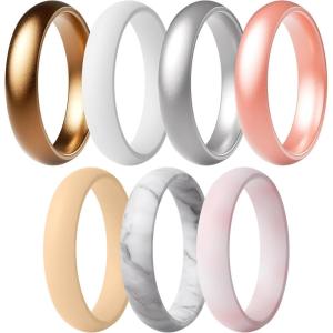 imageThunderFit Silicone Anniversary Rings for Women 55mm Wide 2mm Thick Wedding Rubber Bands Variety Multipack 112Pack V Rose Gold  Lily Marble  Copper Bronze  White Marble  Princess White  Fancy Silver  Bright Peach