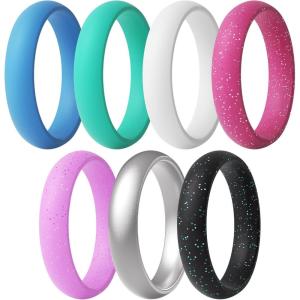 imageThunderFit Silicone Anniversary Rings for Women 55mm Wide 2mm Thick Wedding Rubber Bands Variety Multipack 112Pack W Turquoise Star  Ocean Teal  Princess White  Butterfly Blue  Fancy Silver  Magic Pink  Princess Pink