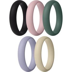 imageThunderFit Silicone Anniversary Rings for Women 55mm Wide 2mm Thick Wedding Rubber Bands Variety Multipack 112Pack ZD Black  Muted Lilac  Smoke Pine  Languid Lavender  Oyster White