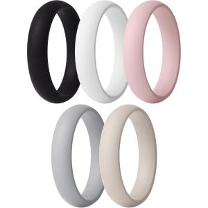 imageThunderFit Silicone Anniversary Rings for Women 55mm Wide 2mm Thick Wedding Rubber Bands Variety Multipack 112Pack ZF Black  White  Sepia Rose  Ice Gray  Oat Milk