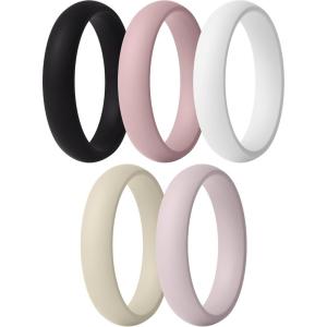 imageThunderFit Silicone Anniversary Rings for Women 55mm Wide 2mm Thick Wedding Rubber Bands Variety Multipack 112Pack ZG Black  Muted Lilac  White  Seedpearl  Gray Lilac
