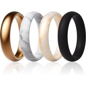 imageThunderFit Silicone Anniversary Rings for Women 55mm Wide 2mm Thick Wedding Rubber Bands Variety Multipack 112Pack ZJ Royal Black  Copper Bronze  Gold Marble  White Marble
