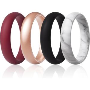 imageThunderFit Silicone Anniversary Rings for Women 55mm Wide 2mm Thick Wedding Rubber Bands Variety Multipack 112Pack ZK Rose Gold  Royal Black  Wine Red  White Marble