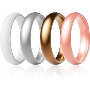 imageThunderFit Silicone Anniversary Rings for Women 55mm Wide 2mm Thick Wedding Rubber Bands Variety Multipack 112Pack ZL Rose Gold  Copper Bronze  Princess White  Fancy Silver