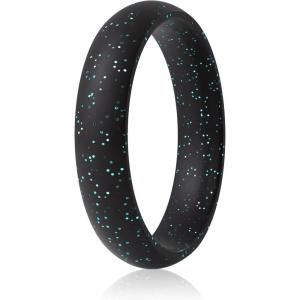 imageThunderFit Silicone Anniversary Rings for Women 55mm Wide 2mm Thick Wedding Rubber Bands Variety Multipack 112Pack ZQ Black with teal glitter