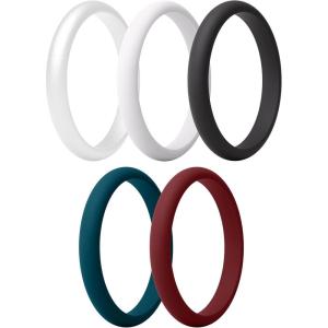 imageThunderFit Silicone Ring Enhancers for Women Breathable Womens Rubber Engagement Rings 5PackPack B Mermaid Pearl White  White  Black  Deep Lagoon  Red Dahlia