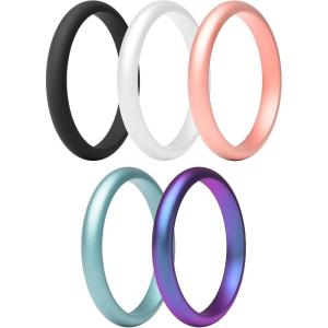 imageThunderFit Silicone Ring Enhancers for Women Breathable Womens Rubber Engagement Rings 5PackPack D Black  Rose Gold C  Metallic Blue B  Galaxy  Mermaid Pearl White