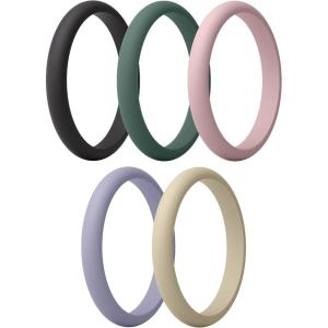 imageThunderFit Silicone Ring Enhancers for Women Breathable Womens Rubber Engagement Rings 5PackPack E Black  Rust Clay  Smoke Pine  Languid Lavender  Oyster White