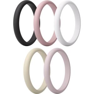 imageThunderFit Silicone Ring Enhancers for Women Breathable Womens Rubber Engagement Rings 5PackPack F Black  Rust Clay  White  Seedpearl  Gray Lilac